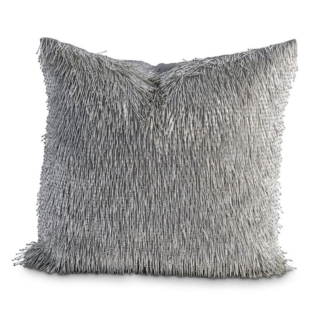Global Views Shimmy Fringe Pillow Silver 22" x 22" - NWT $410